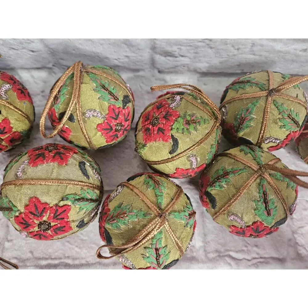 Lot Bundle 10 Embroidered Beaded Christmas Ornaments